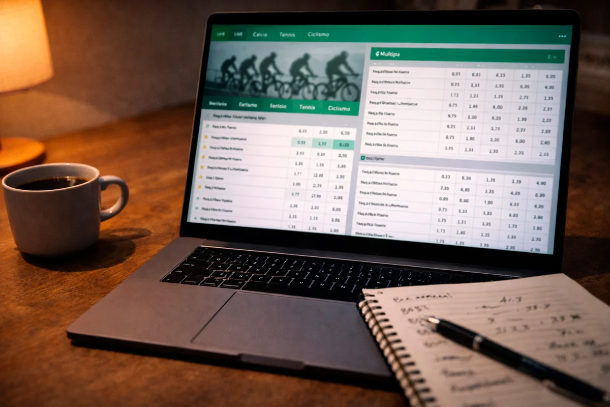 Schermo di computer con quote ciclismo su un bookmaker online
