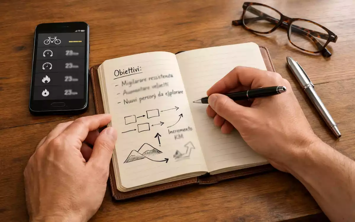 Persona che annota dati su un quaderno con grafici semplici