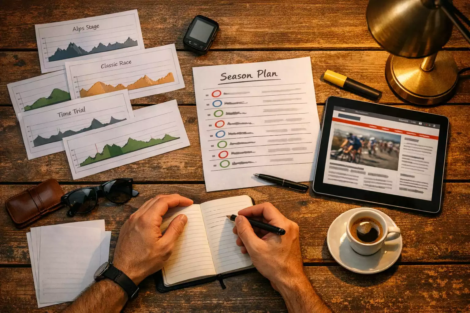 Persona che analizza il calendario delle corse ciclistiche