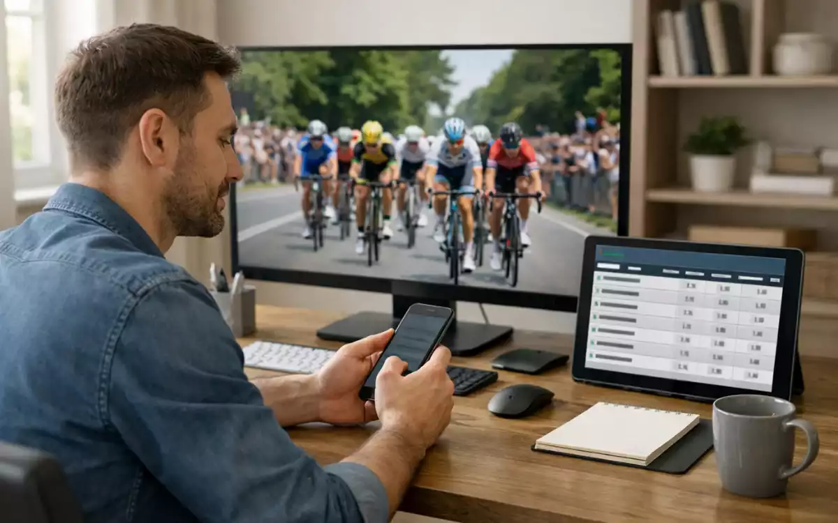 Persona che analizza le quote delle scommesse in tempo reale su uno schermo