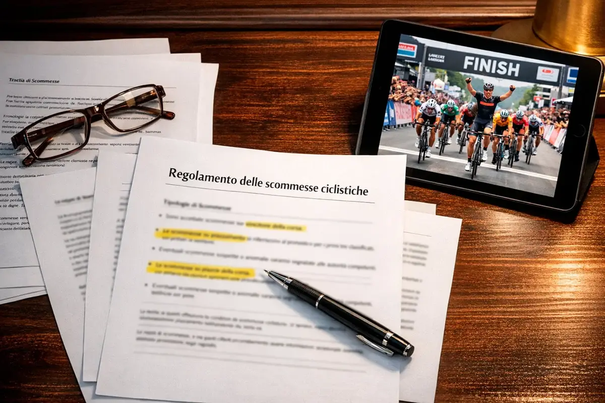 Documento ufficiale con regolamento delle scommesse sportive sul ciclismo
