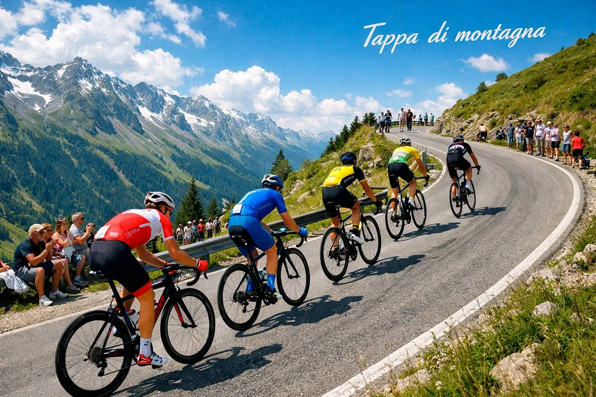 Gruppo di ciclisti durante una tappa di montagna del Critérium du Dauphiné